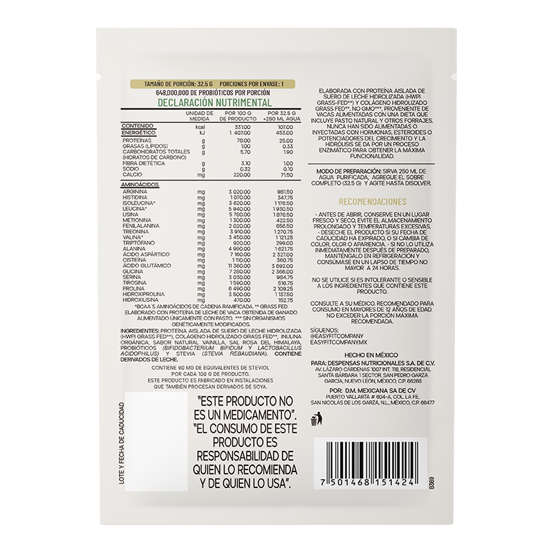 Sachet Proteína Premium GRASS-FED + Colágeno - Vainilla